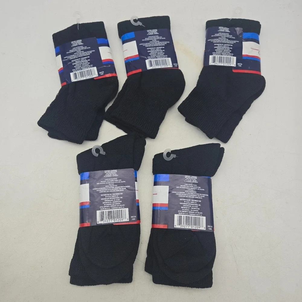 Greenbrier Diabetic Quarter & Crew Socks Sz 9-11 Black USA Made NEW 5 Pairs
